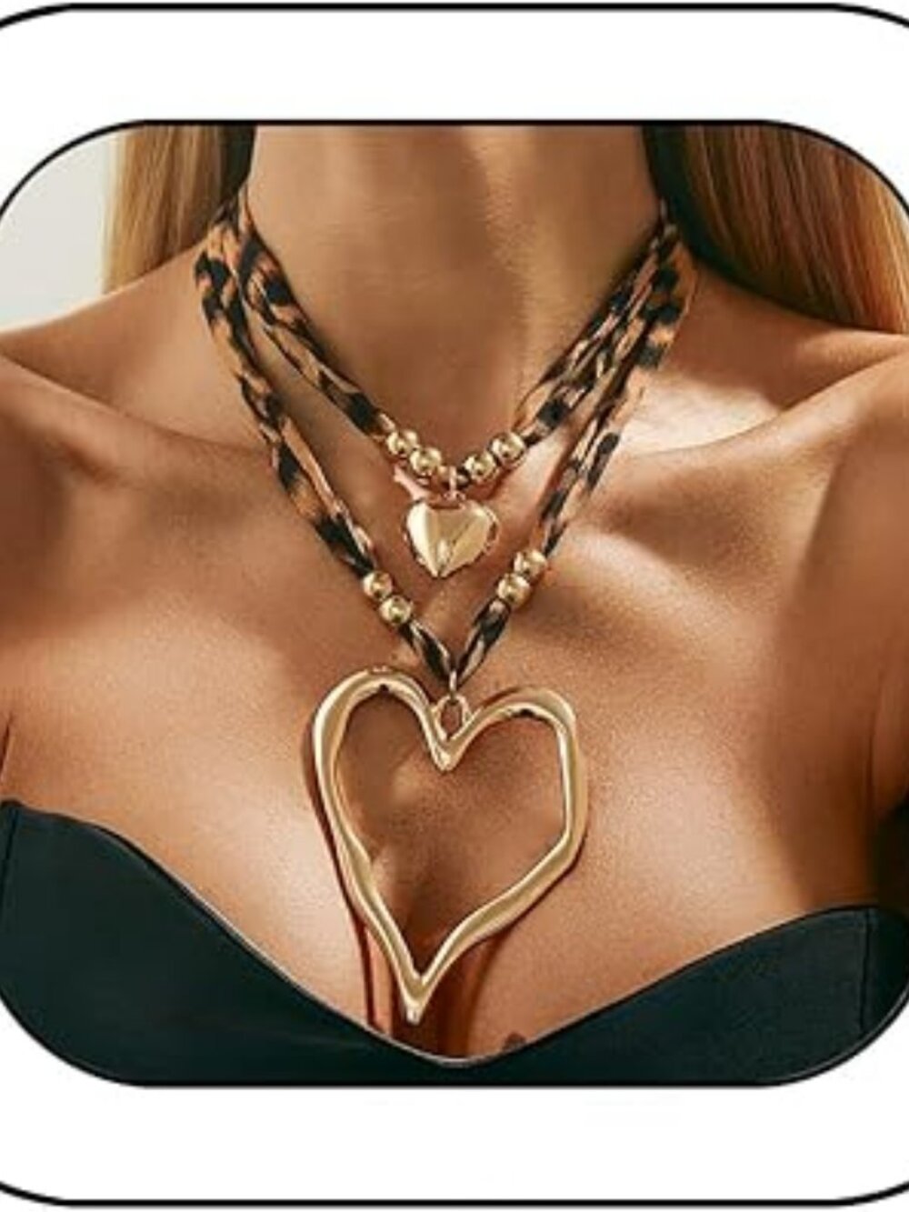New Leopard Print Scarf Heart Necklace for Women Chunky Gold Heart Pendant